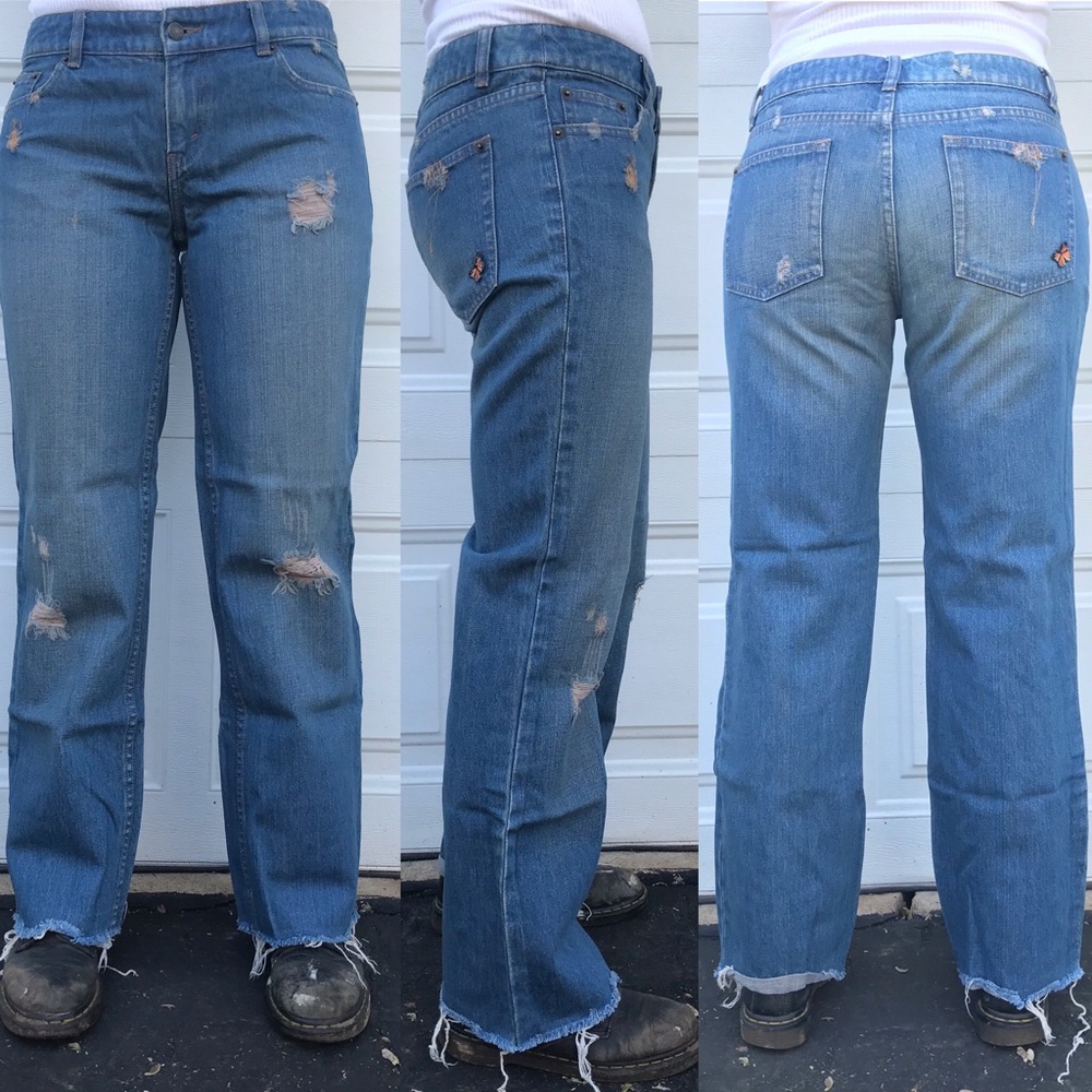 Free people boot cut distressed denim blue jeans